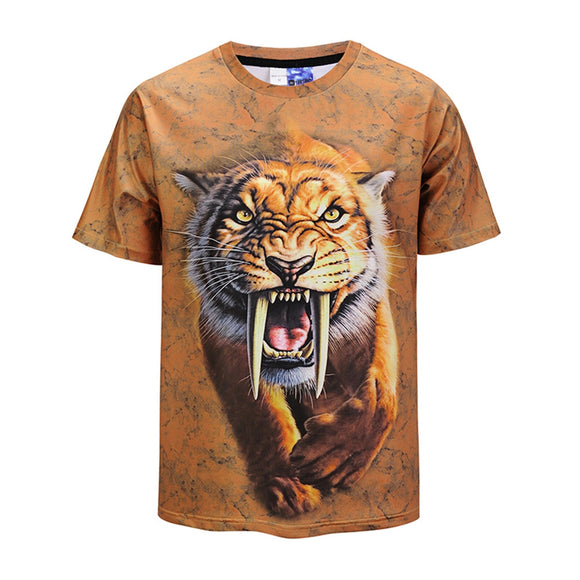 Cool T-shirt 3D Saber Tooth Tiger Print Short Sleeve Summer Tops Tees Tshirt Fashion Print Shirt