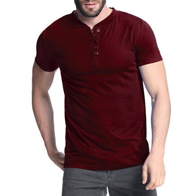 2018 Men's T-shirt Henley Shirts Casual Muscle Tee Short Sleeve Pullover Tshirt Men Clothes Fashion Slim Fit Male Top 3XL Hombre